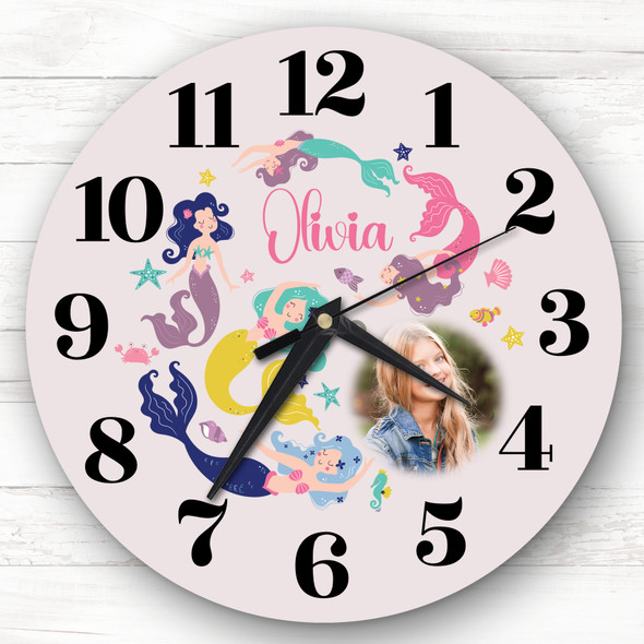 Cute Mermaids Photo Girl Pink Personalised Gift Personalised Clock