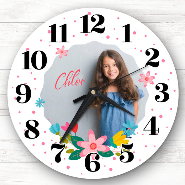 Pink Dots Floral Photo Frame Personalised Gift Personalised Clock