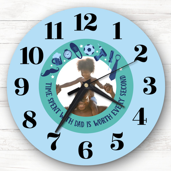 Dad Boys Items Photo Blue Personalised Gift Personalised Clock