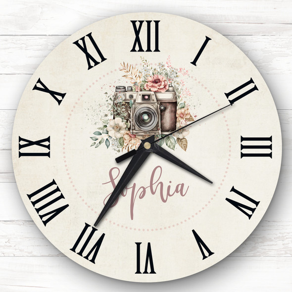 Retro Floral Photo Camera Personalised Gift Personalised Clock
