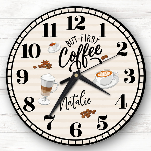 But First Coffee Kitchen Personalised Gift Personalised Clock