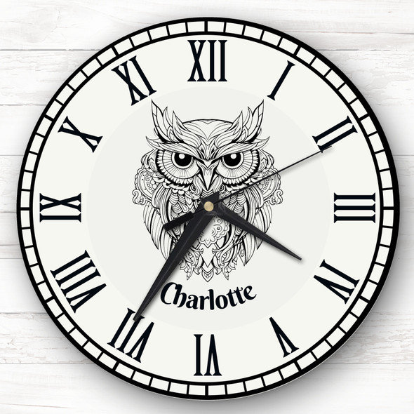 Black Owl Vintage Retro Personalised Gift Personalised Clock