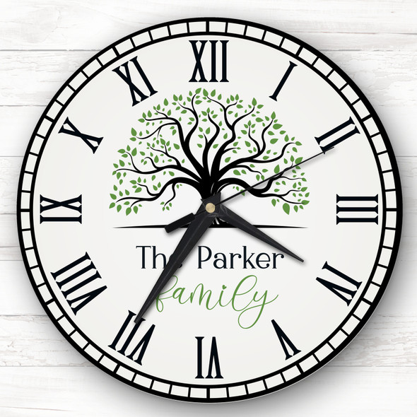 Family Tree Green Grey Personalised Gift Personalised Clock