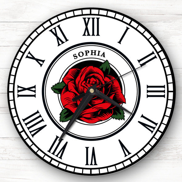 Tattoo Style Rose Personalised Gift Personalised Clock