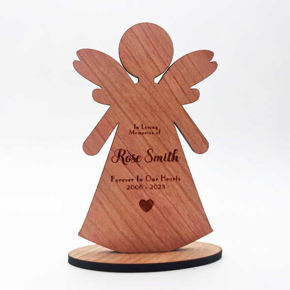 Engraved Wood In Loving Memory Memorial Angel Keepsake Personalised Gift