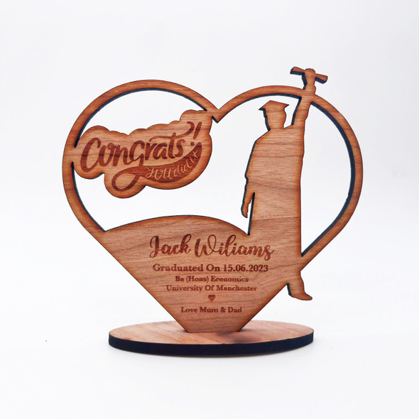 Wood Graduation Male Silhouette Heart Congratulations Keepsake Personalised Gift