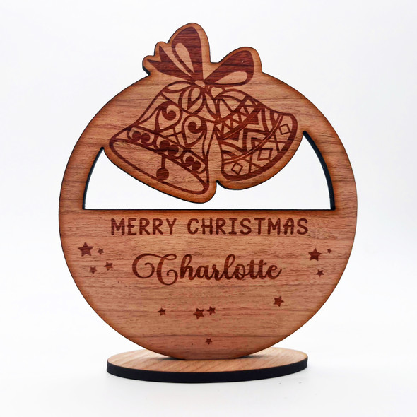 Engraved Wood Merry Christmas Bells Festive Stars Keepsake Personalised Gift