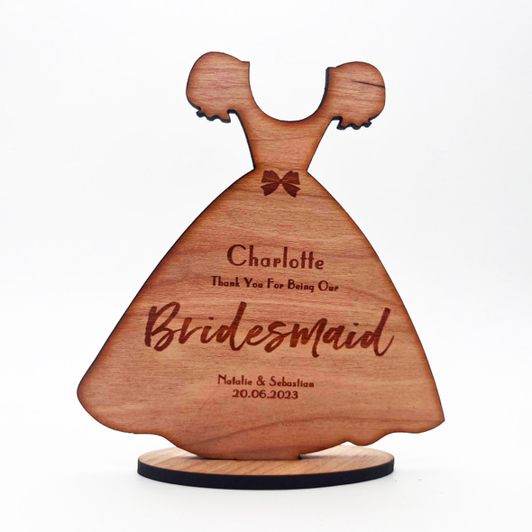 Engraved Wood Thank You Bridesmaid Dress Wedding Day Keepsake Personalised Gift