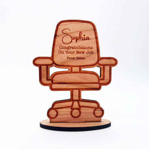 Engraved Wood New Job Office Chair Congratulations Keepsake Personalised Gift