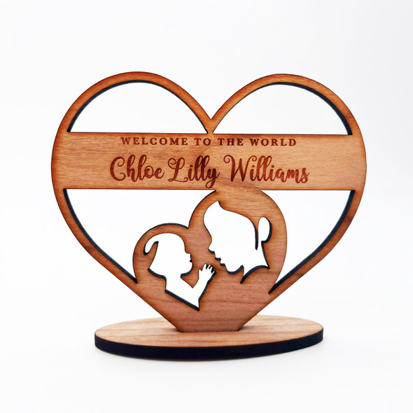 Engraved Wood New Baby Mother With Child In Heart Keepsake Personalised Gift Engraved Wood New Baby Mother With Child In Heart Keepsake Personalised Gift