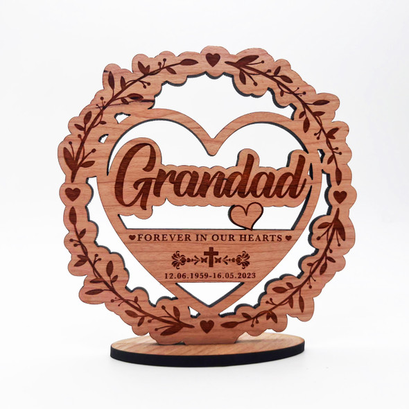 Wood Grandad Memorial Wreath Forever In Our Hearts Keepsake Personalised Gift