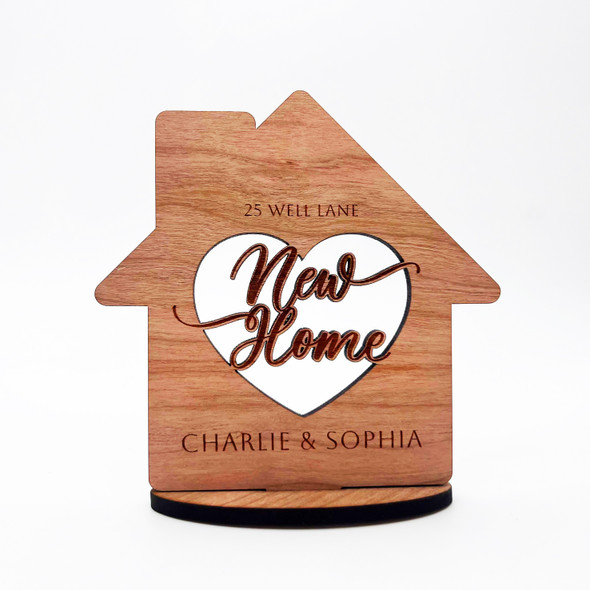 Engraved Wood New Home Swirl Text House Couple Heart Keepsake Personalised Gift