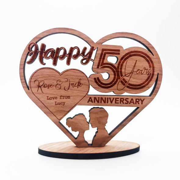 Wood Happy 50 Years Wedding Anniversary Couple Heart Keepsake Personalised Gift