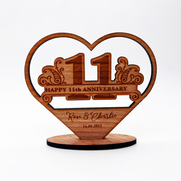 Happy 11th Heart Wedding Anniversary Floral Heart Keepsake Personalised Gift