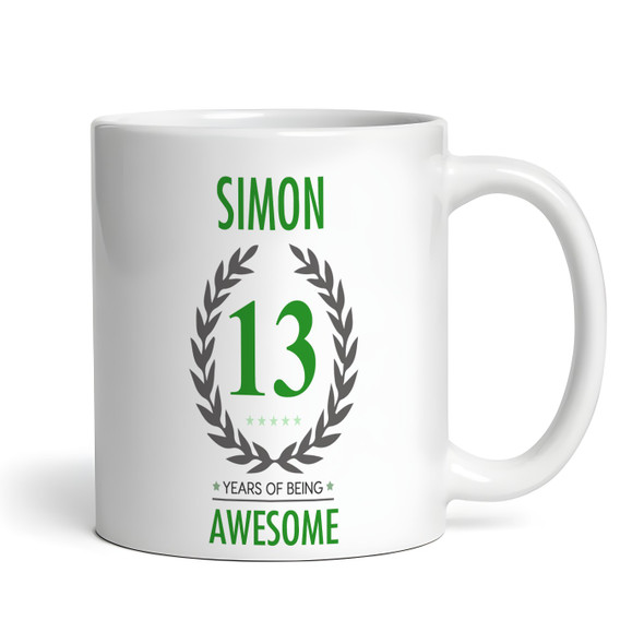 Present For Teenage Boy 13th Birthday Gift 13 Awesome Green Personalised Mug