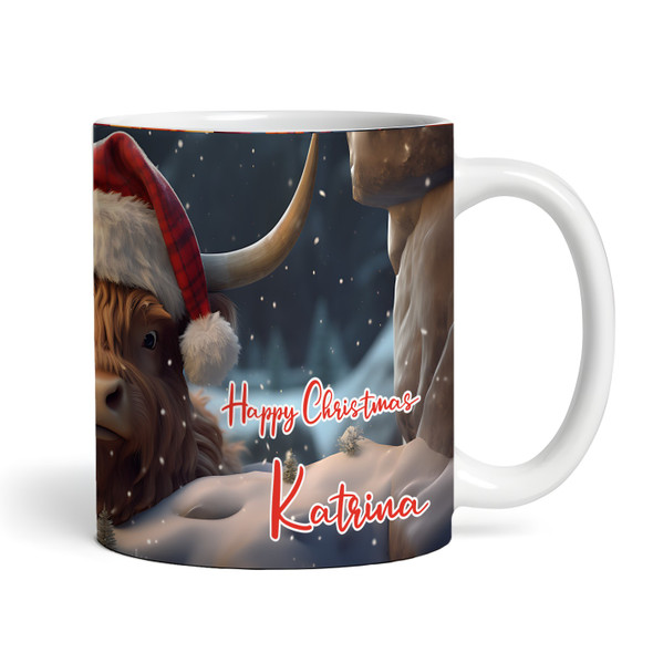 Cute Christmas Highland Cow In Santa Hat Tea Coffee Cup Gift Personalised Mug