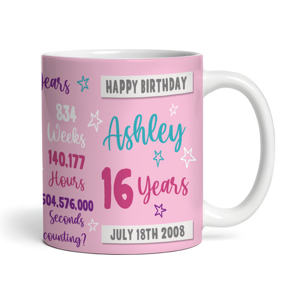 16th Birthday Gift For Teenage Girl Pink Photo Minutes Seconds Personalised Mug