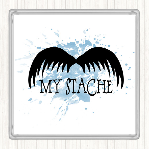 Blue White Mustache Word Art Inspirational Quote Coaster