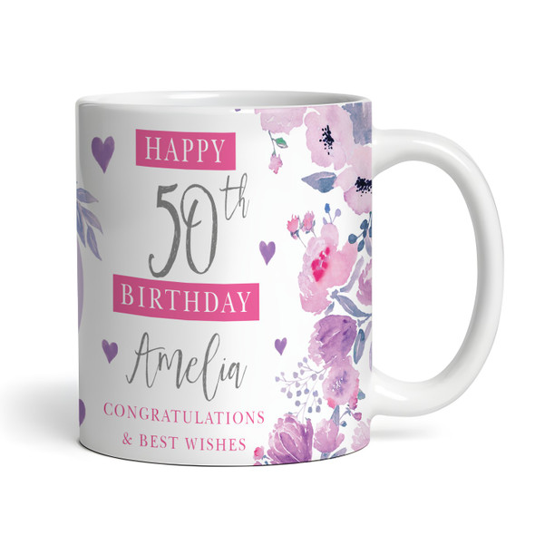 50th Birthday Gift For Her Purple Flower Photo Tea Coffee Cup Personalised Mug