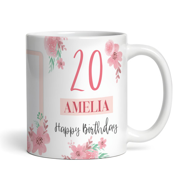 20th Birthday Gift For Her Pink Flower Photo Tea Coffee Cup Personalised Mug