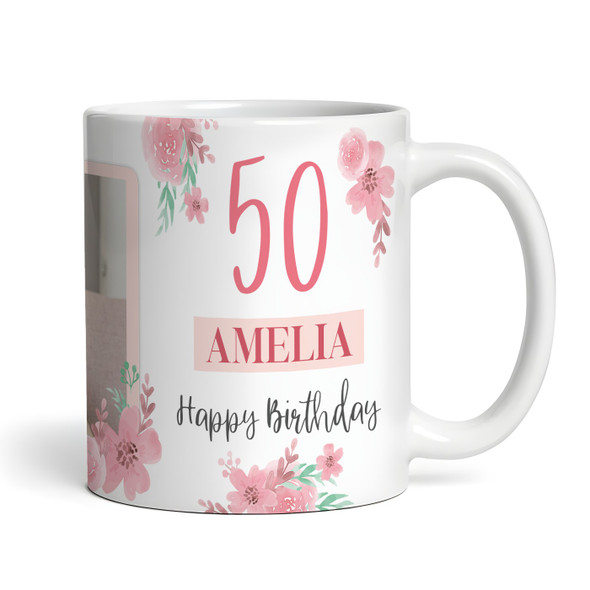 50th Birthday Gift For Her Pink Flower Photo Tea Coffee Cup Personalised Mug