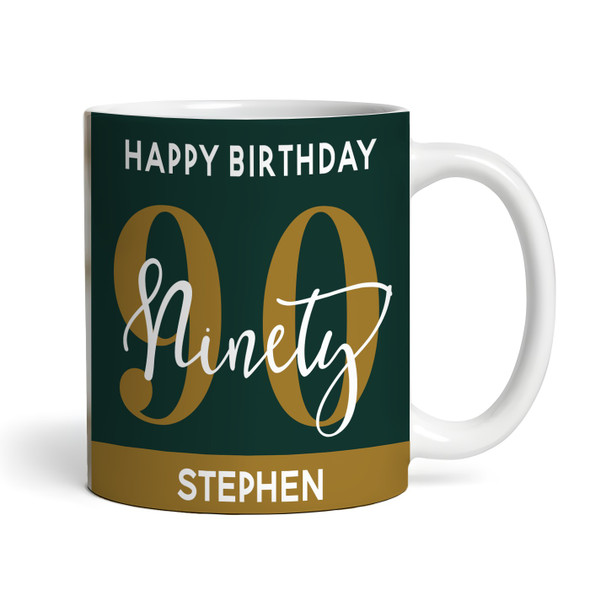 90th Birthday Photo Gift For Him Green Gold Tea Coffee Cup Personalised Mug