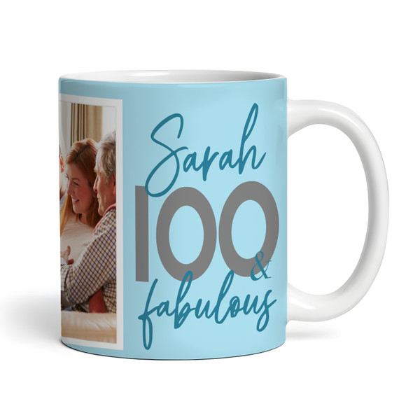 100 & Fabulous 100th Birthday Gift Blue Photo Tea Coffee Cup Personalised Mug