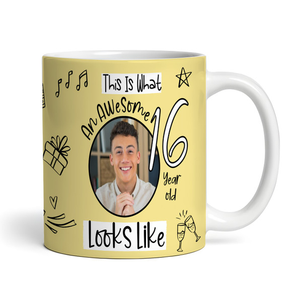 16th Birthday Gift Circle Photo Yellow Tea Coffee Cup Personalised Mug