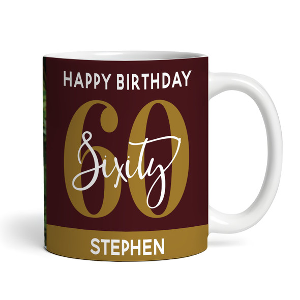 60th Birthday Gift Deep Red Gold Photo Tea Coffee Cup Personalised Mug