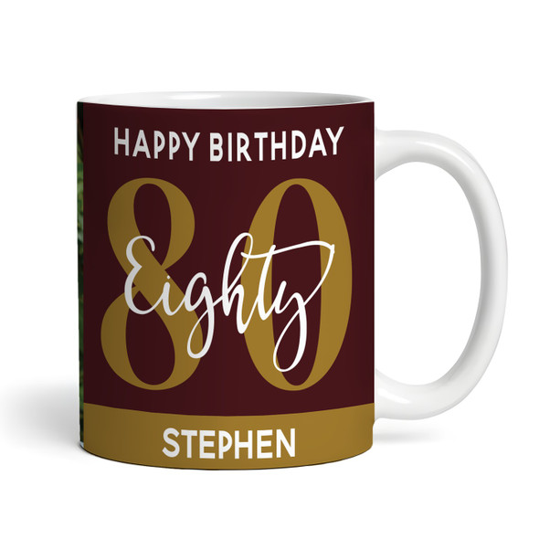 80th Birthday Gift Deep Red Gold Photo Tea Coffee Cup Personalised Mug