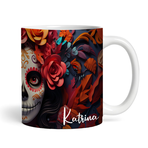 Catrina Day Of The Dead Name Orange Floral Tea Coffee Cup Gift Personalised Mug