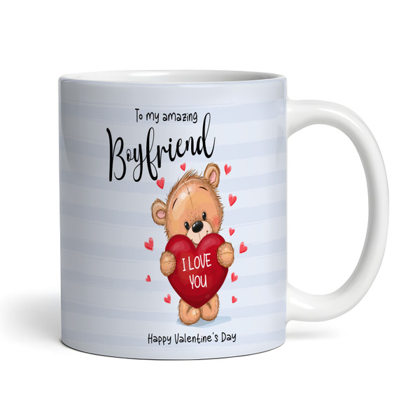 Boyfriend Gift Blue Background Teddy Bear Heart Valentine's Day Personalised Mug