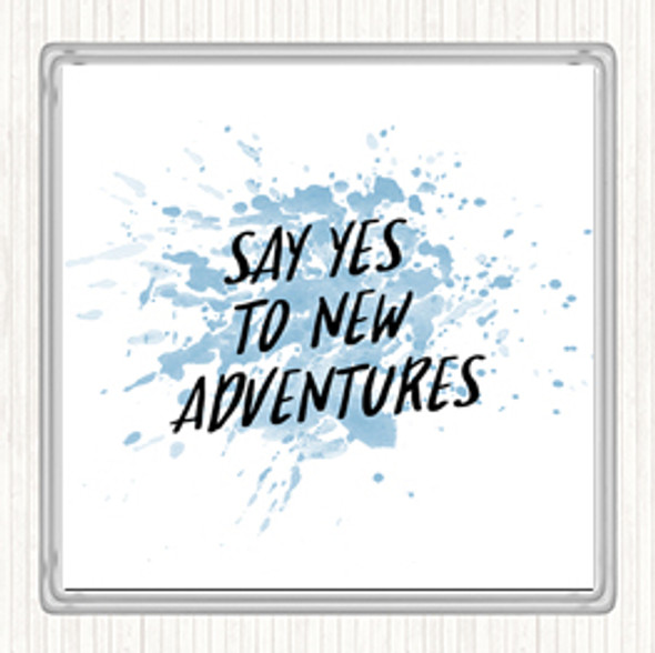 Blue White New Adventures Inspirational Quote Coaster