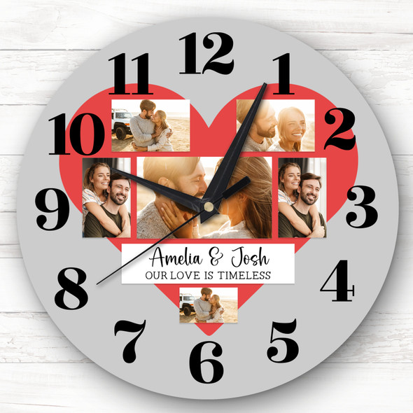 Love Is Timeless Photos Valentine's Day Gift Anniversary Grey Personalised Clock