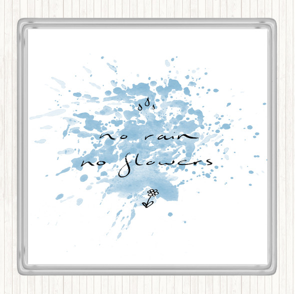 Blue White No Rain No Flowers Inspirational Quote Coaster