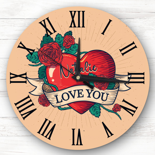 Retro I Love You Valentine's Day Gift Birthday Anniversary Personalised Clock