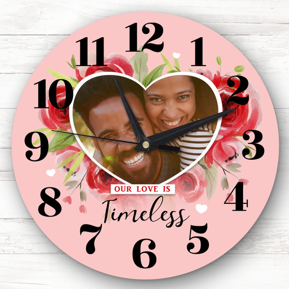 Love Timeless Photo Rose Valentine's Day Gift Anniversary Personalised Clock