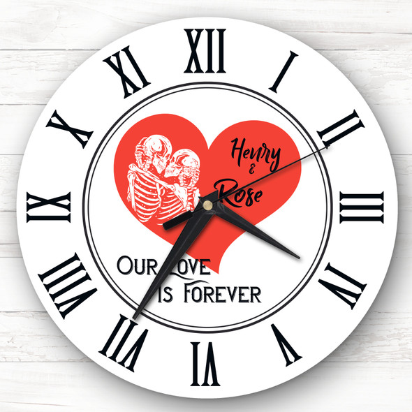 Heart Skeleton Couple Gothic Anniversary Valentine's Gift Personalised Clock