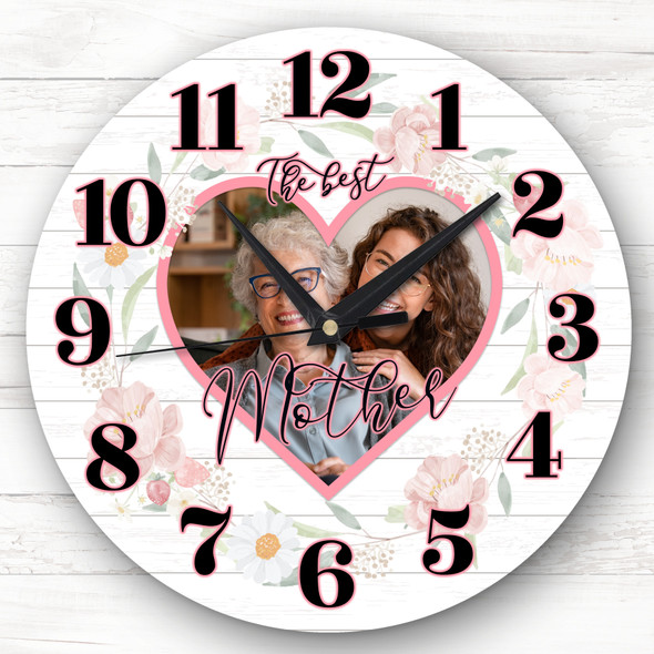 Mother Pink Floral Photo Frame Mother's Day Birthday Gift Personalised Clock