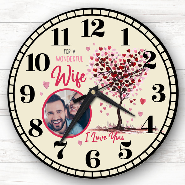 Wife Tree Photo Valentine's Day Gift Anniversary Yellow Personalised Clock