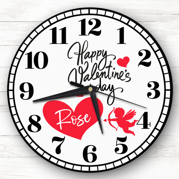 Silhouette Grey Cupid Love Hearts Valentine's Day Gift Personalised Clock
