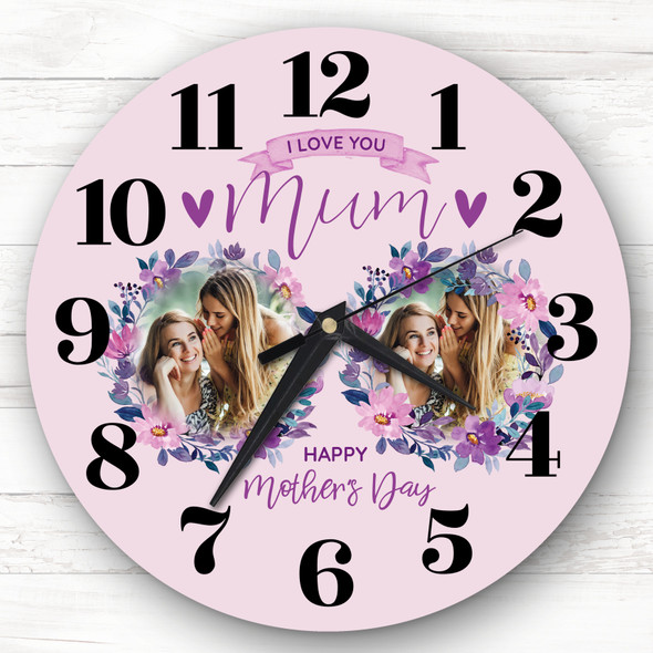 Mum Mother's Day Gift Pink Flower Photos Personalised Clock