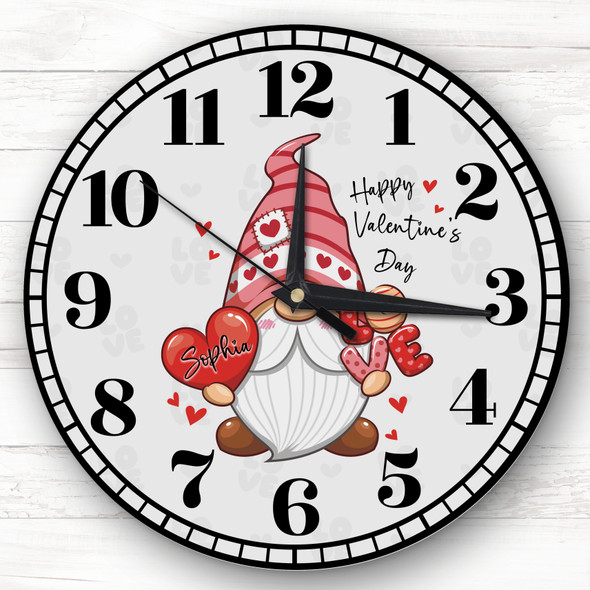 Love Gnome Valentine's Day Gift Grey Personalised Clock