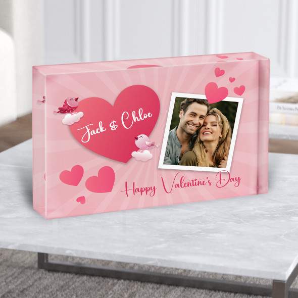 Love Birds Photo Frame Valentine's Gift Personalised Acrylic Block