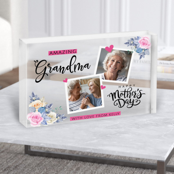 Amazing Mother's Day Gift For Grandma Floral Photo Custom Clear Acrylic Block