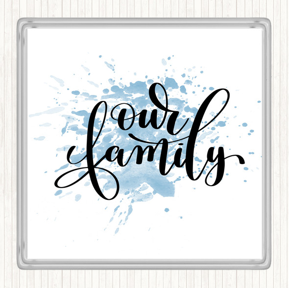 Blue White Our Family Inspirational Quote Coaster