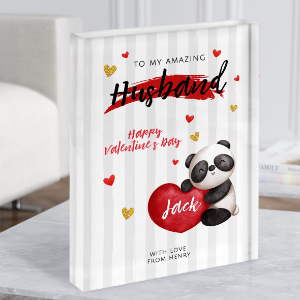 Valentine Gift For Husband Cute Panda With Heart Personalised Acrylic Block