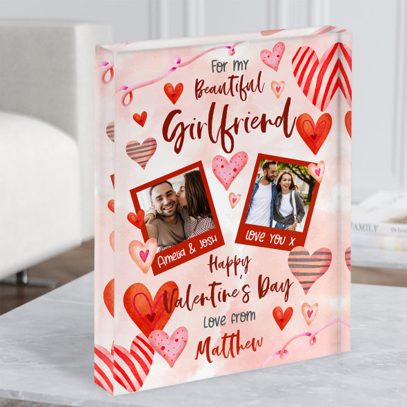 Valentine's Gift For Girlfriend Heart Photo Personalised Acrylic Block