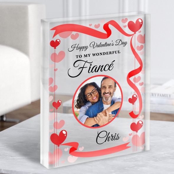 Valentine's Gift For Fiancé Hearts Circle Photo Personalised Clear Acrylic Block