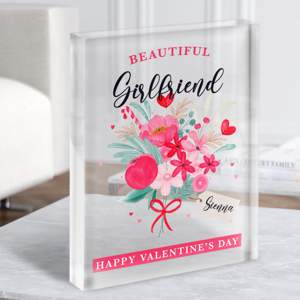 Valentine's Gift For Girlfriend Floral Love Bouquet Custom Clear Acrylic Block